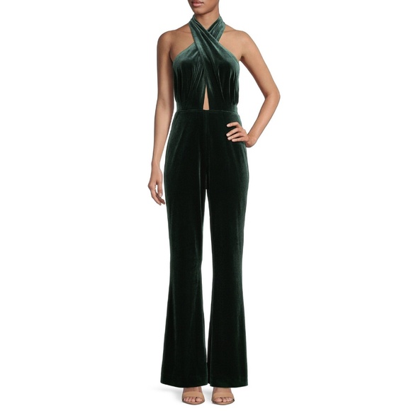 Gianni Bini Pants - NWT Gianni Bini Vena Velvet Halter Neck Sleeveless Jumpsuit in Dark Green Sz. 4